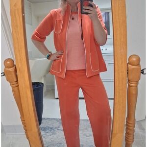 Vintage 1970s Kimberly Coral 3-Piece Pantsuit Set Talon Zip Top Mod Retro Outfit